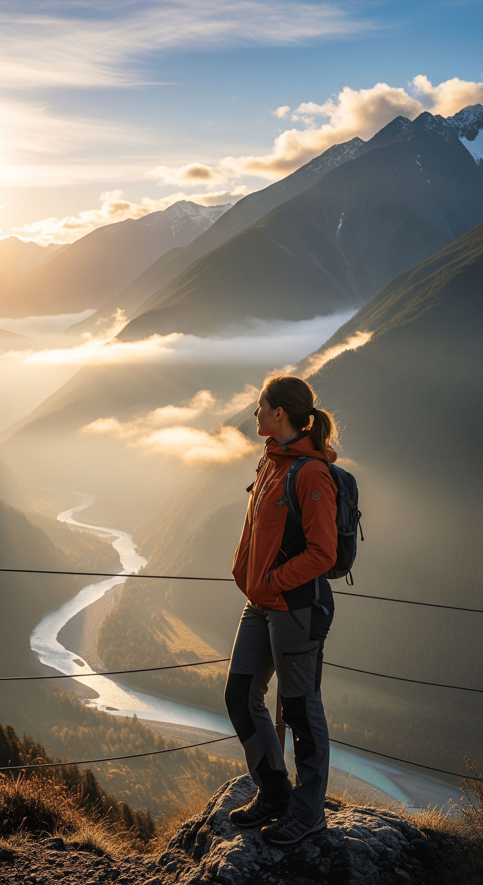 Happy adventurers celebrating on a mountain peak